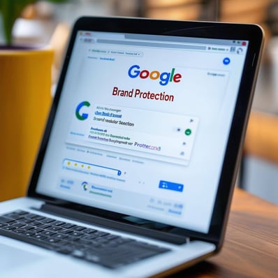 An image of a Google Ads campaign for brand protection, with a focus on appearing at the top of search results for the brand name-1