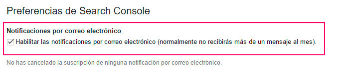 Con estos dos sencillos pasos tendrás configurado ya un potente sistema de alertas en GSC.