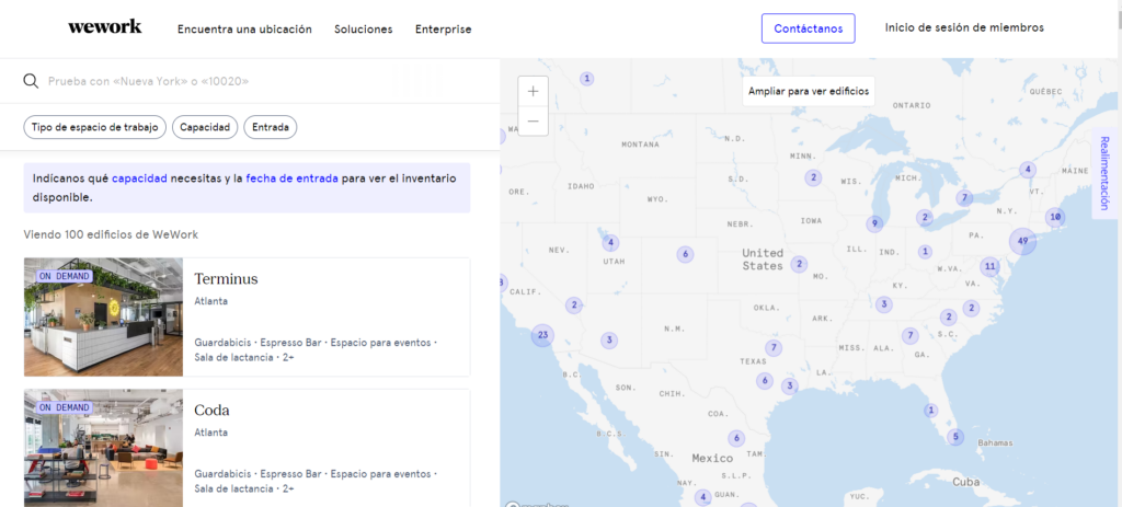 mapa oficinas wework